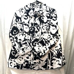 TanJay Black White 16W Floral Print Jacket Modern Chic Spring Fashion